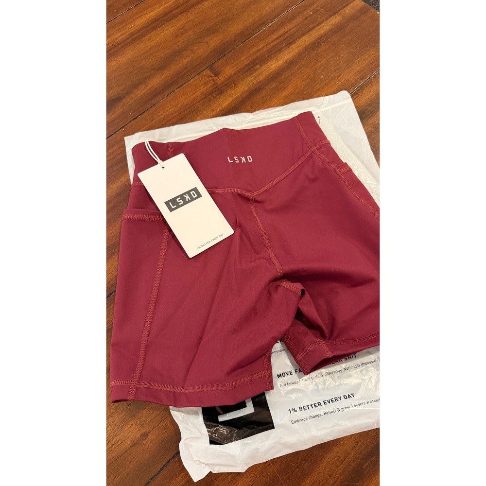 LSKD Elite X-Shorts Dark Cherry 4in High Waisted Shorts XS WTGH00415 NWT NEW - Picture 8 of 16